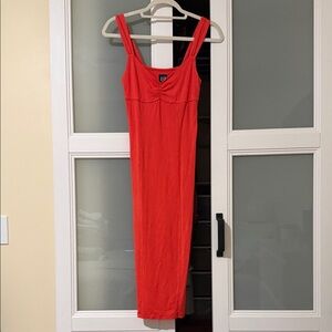 GAP Red Sleeveless Maxi Dress with Ruched Bust